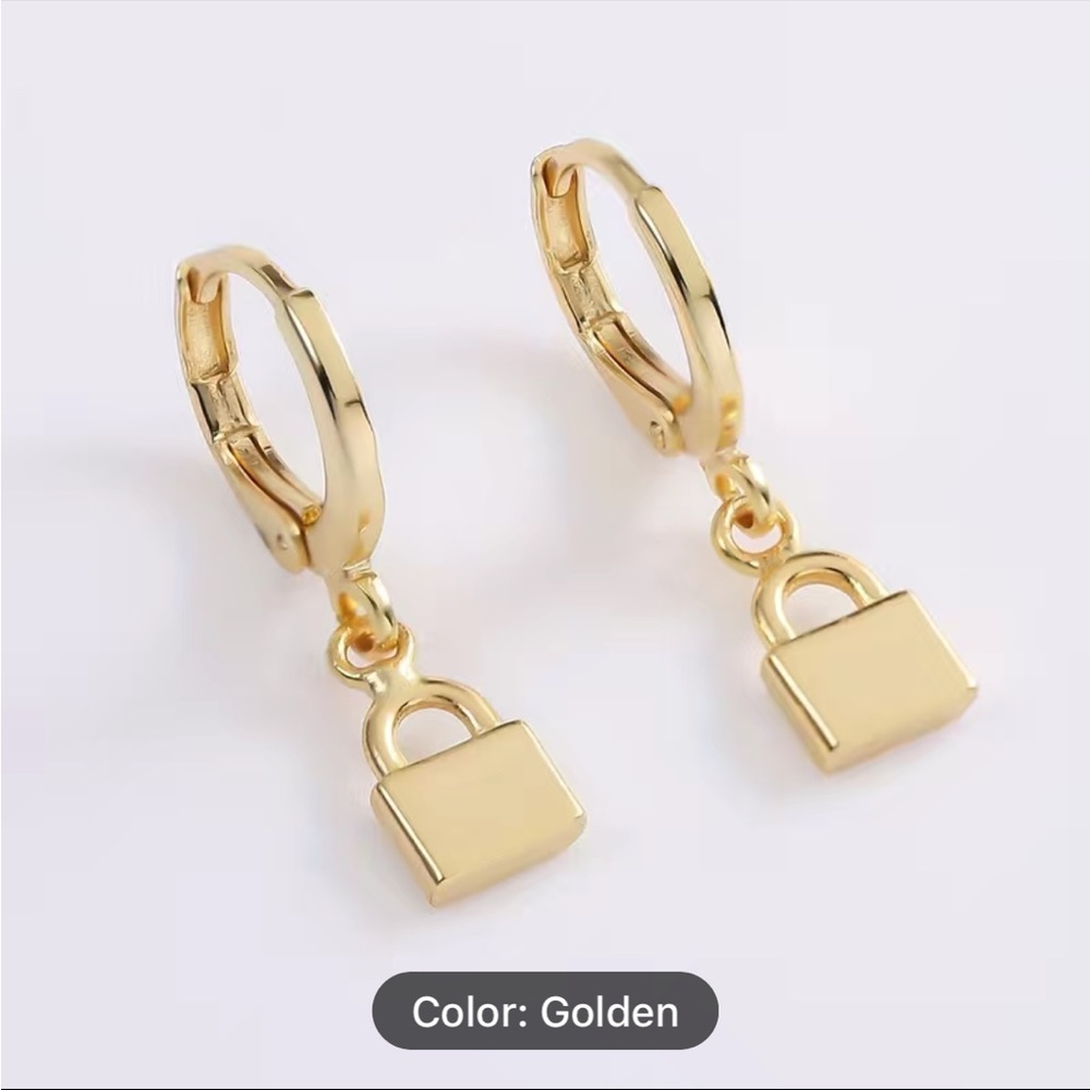 Gold plated, lock 🔒 charm earrings